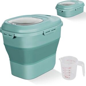 Aqua Food Storage Container with Measuring Cup & Drainer